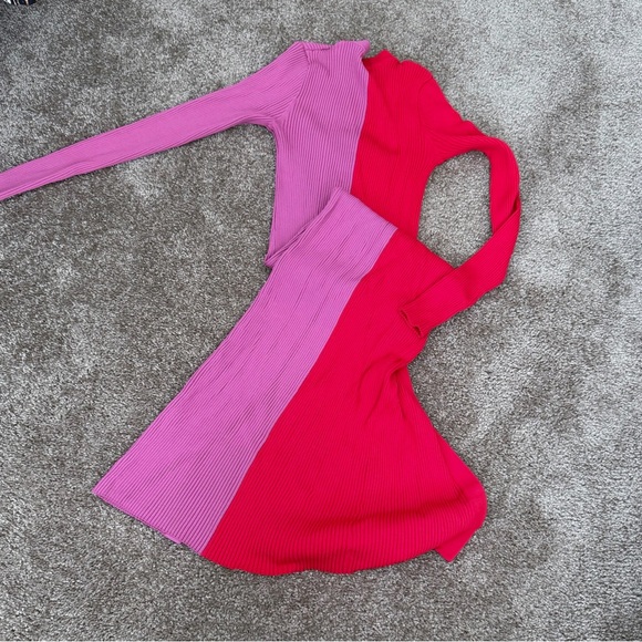 STAUD Two-Tone Long Sleeve Dress in Pink and Red - Picture 5 of 5